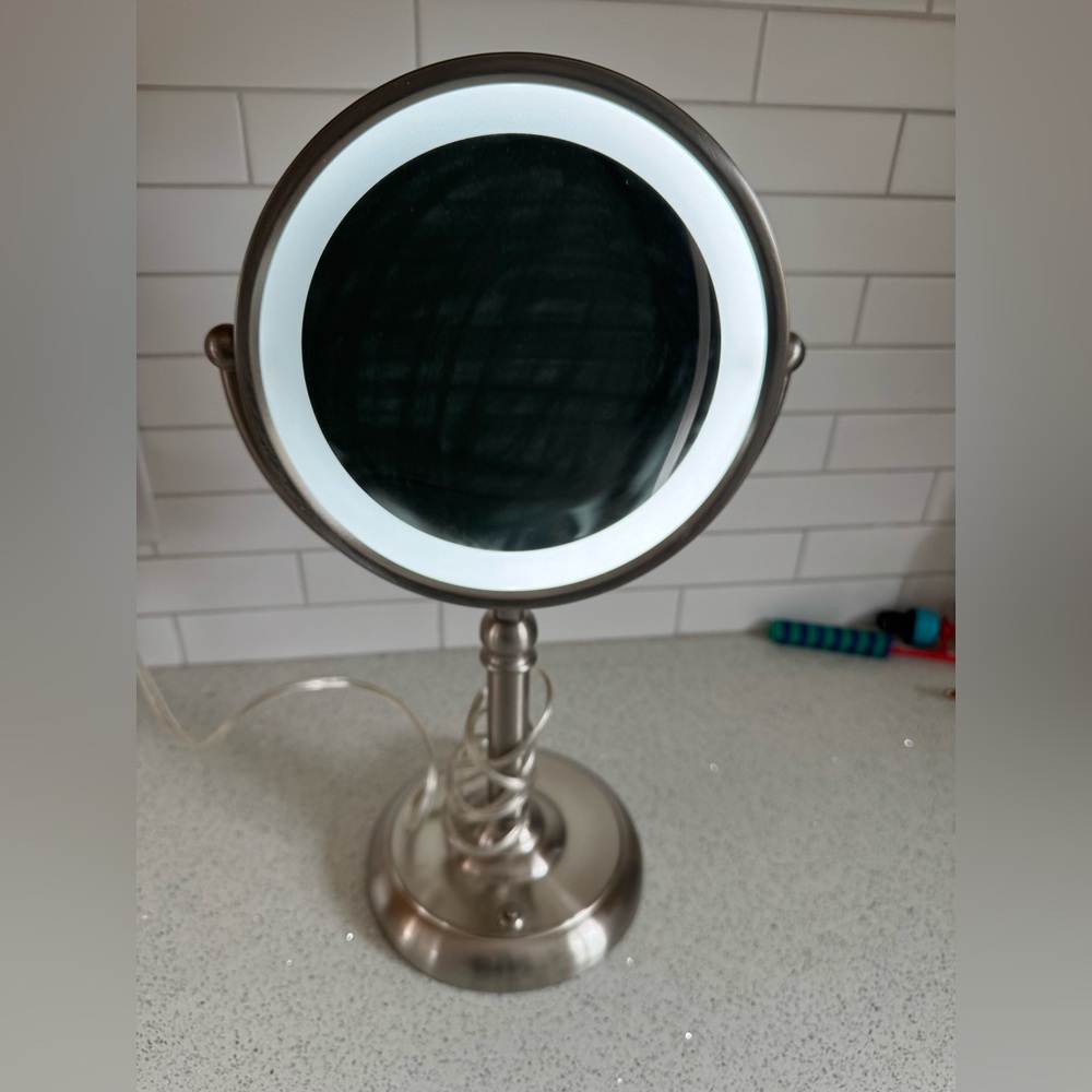 Illuminated Silver Vanity Mirror